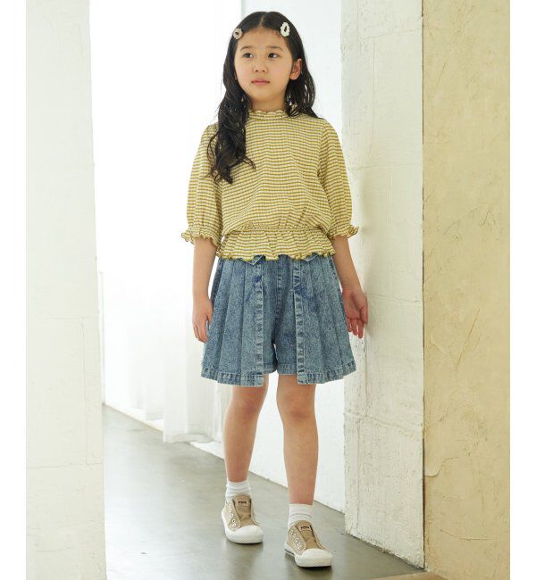 ikka kids「ブラウスライクチェック7分袖プルオーバー（120~160cm）」|Tシャツ・カットソー|