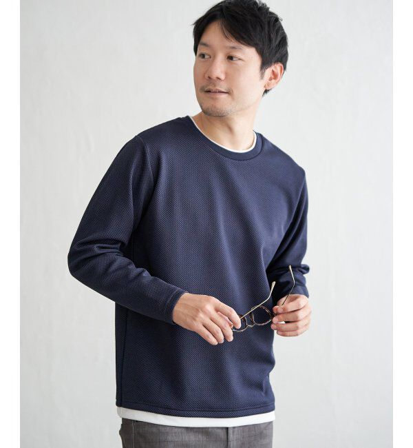 ikka「【雑誌MonoMax4月号掲載】パイナップルレイヤードロンT」|Tシャツ・カットソー|ネイビーブルー