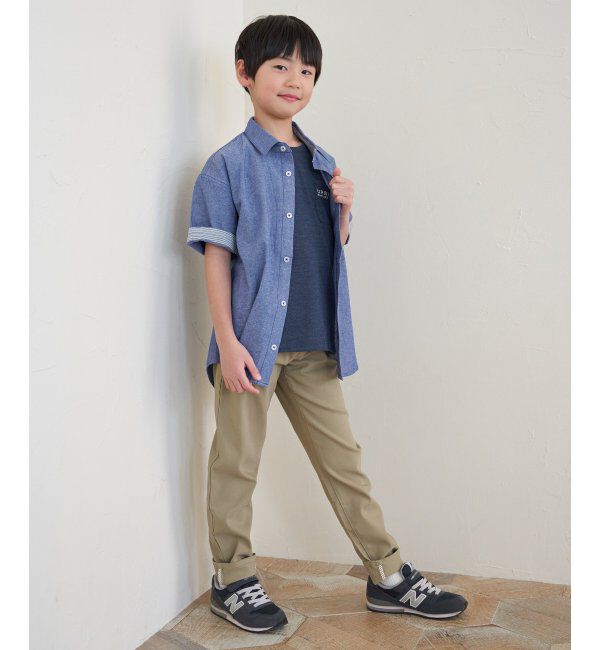 ikka kids「【親子おそろい】シャンブレー5分袖シャツ（120~160cm）」|シャツ・ブラウス|