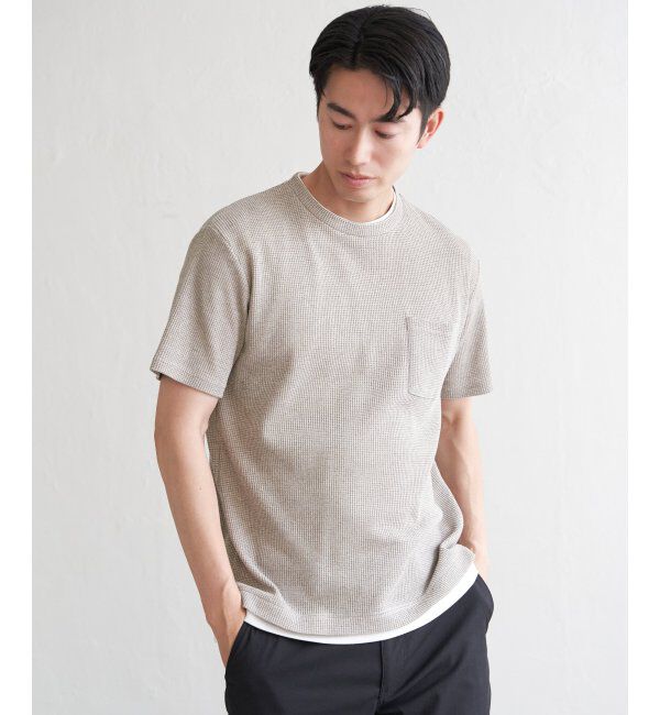 ikka「【雑誌MonoMax5月号掲載】メランジワッフルポケ付きフェイクTシャツ」|Tシャツ・カットソー|