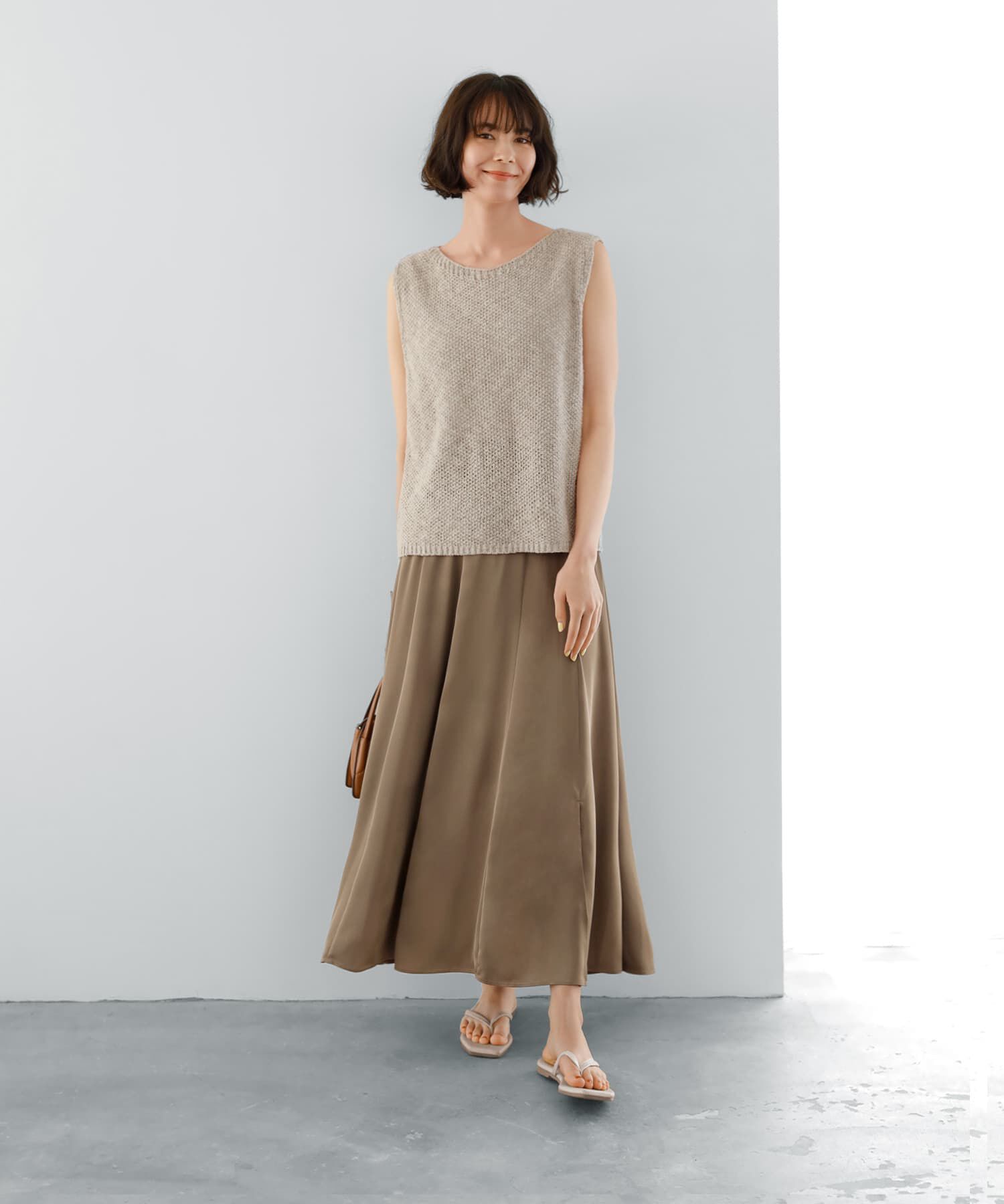 STYLE DELI「とろみサテンロングフレアスカート」|フレア|