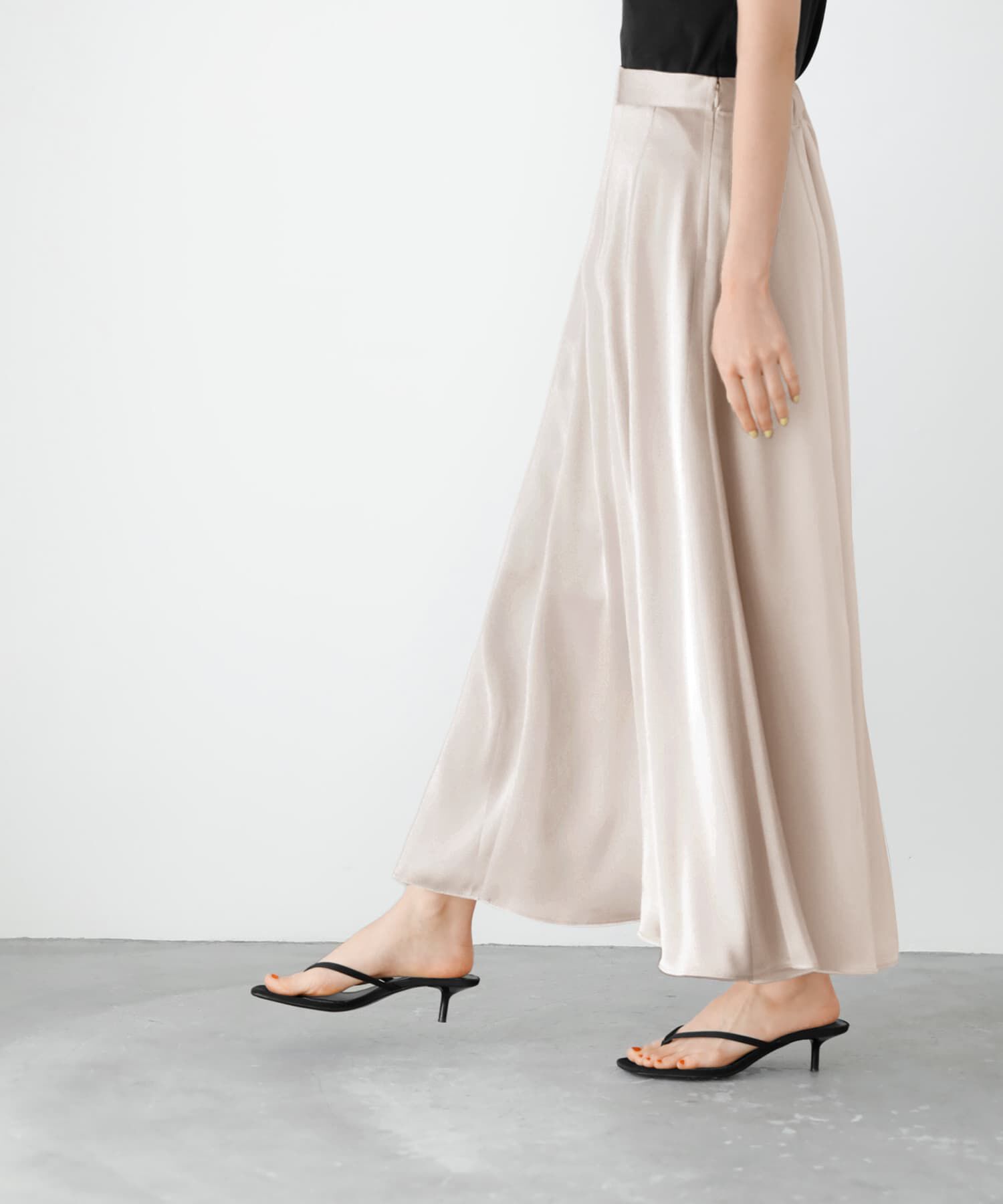 STYLE DELI「とろみサテンロングフレアスカート」|フレア|