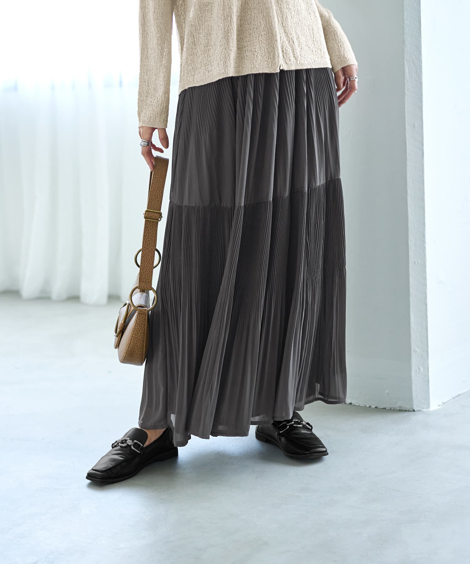 STYLE DELI「シフォンジョーゼットMIXプリーツスカート」|スカート|グレー