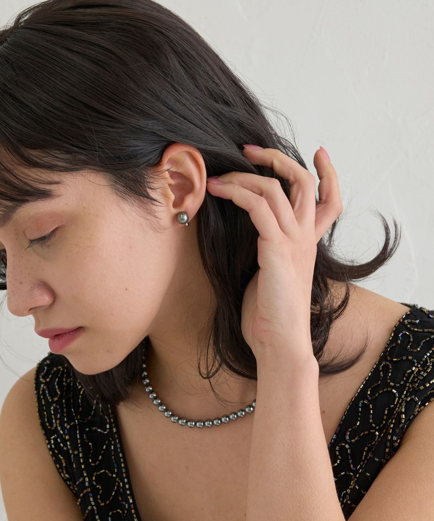 JUPITER「【国産貝パール】フォーマルパールネックレス＆イヤリングセット　グレー」|ネックレス|