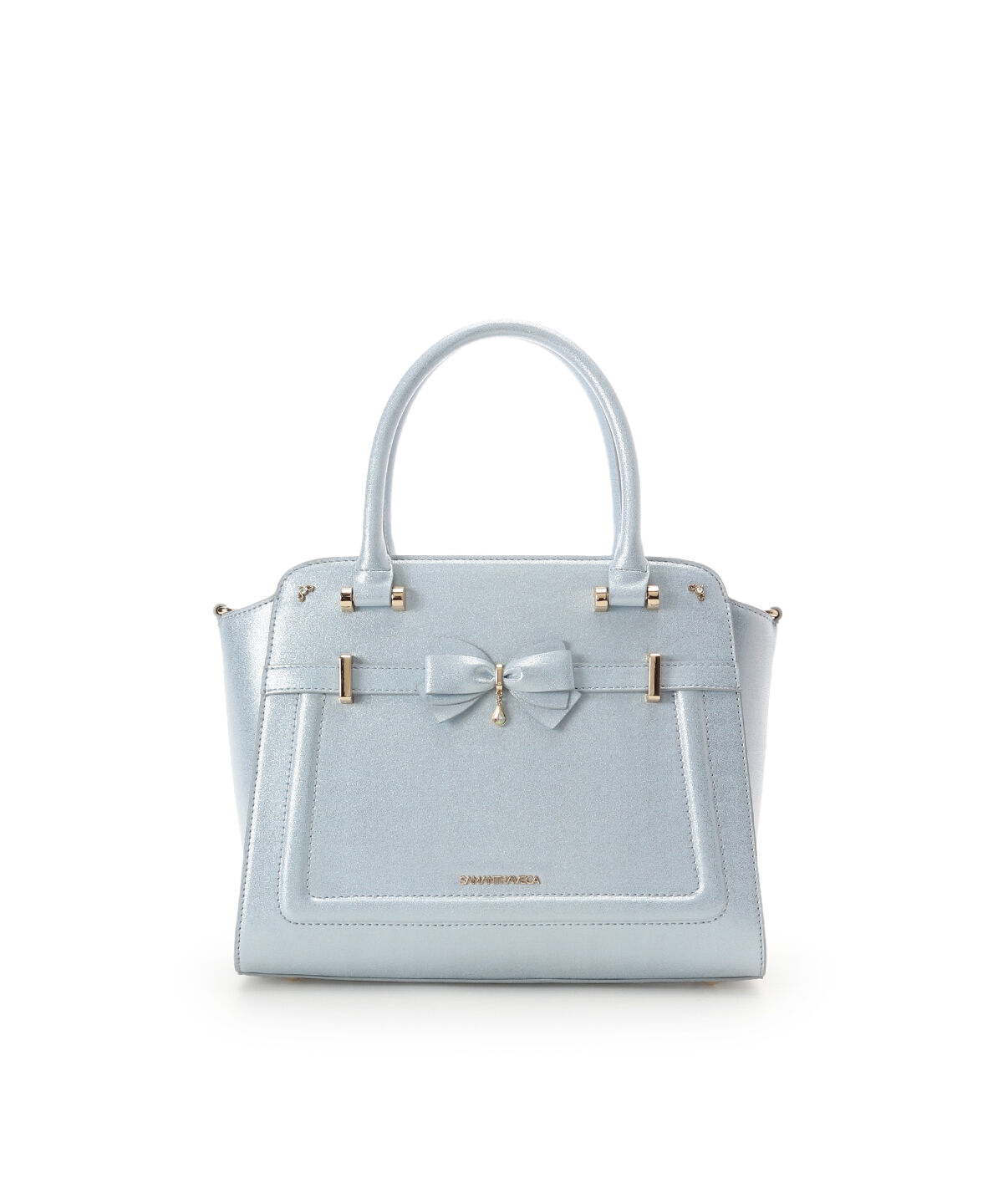 Samantha Vega「アクセントリボンラメハンドバッグ」|ハンドバッグ|ライトブルー