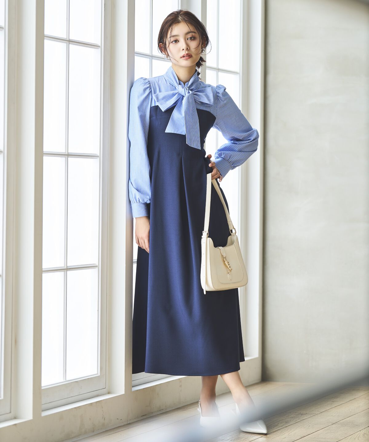 アンドクチュール「ヨーク切替リボンタイワンピース」|ワンピース|