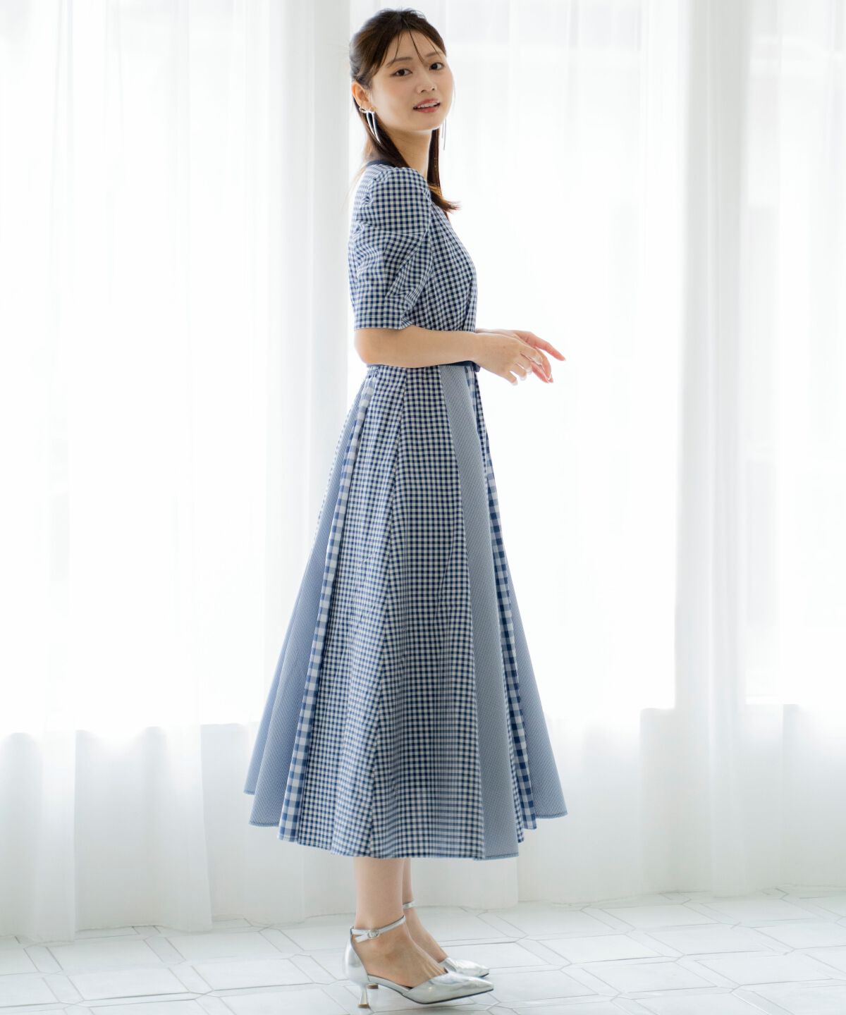 アンドクチュール「ギンガムMIXパネルワンピース」|ワンピース|