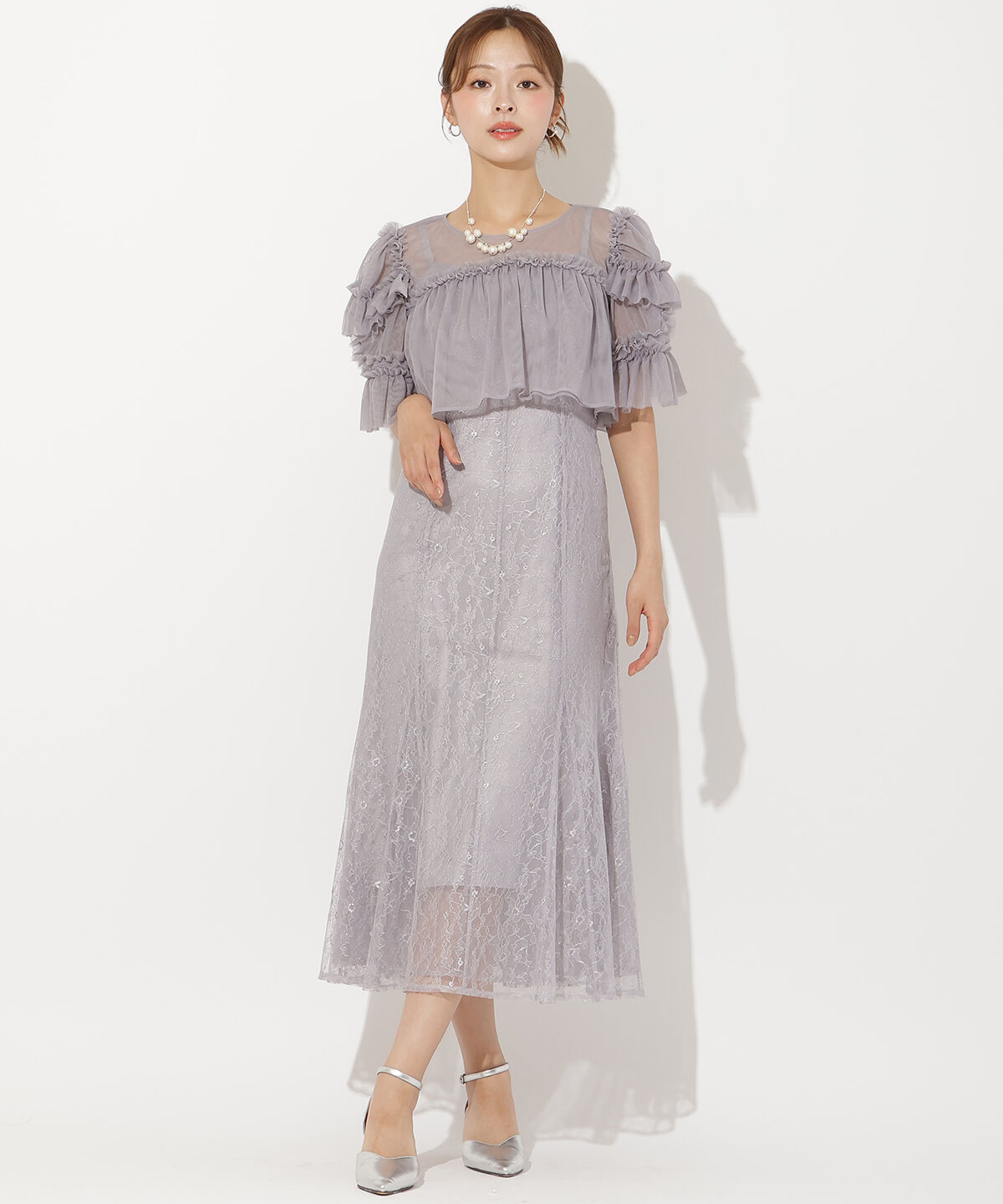 アンドクチュール「チュールフリルブラウス+レースキャミドレス」|ドレス|