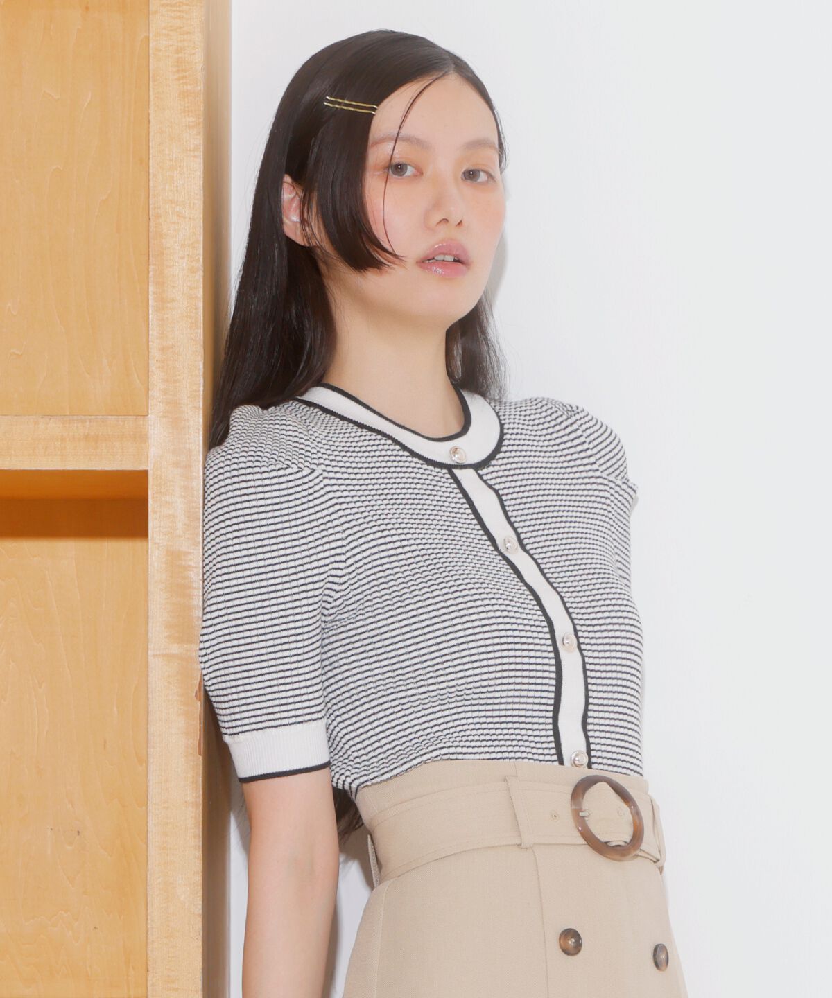 アンドクチュール「ボーダー配色5分袖プルオーバー」|ニット・セーター|