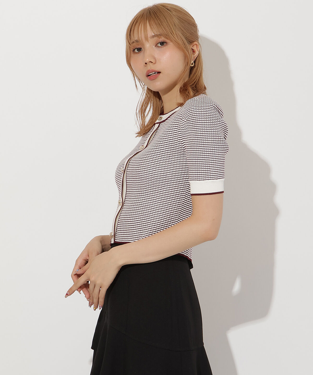 アンドクチュール「ボーダー配色5分袖プルオーバー」|ニット・セーター|