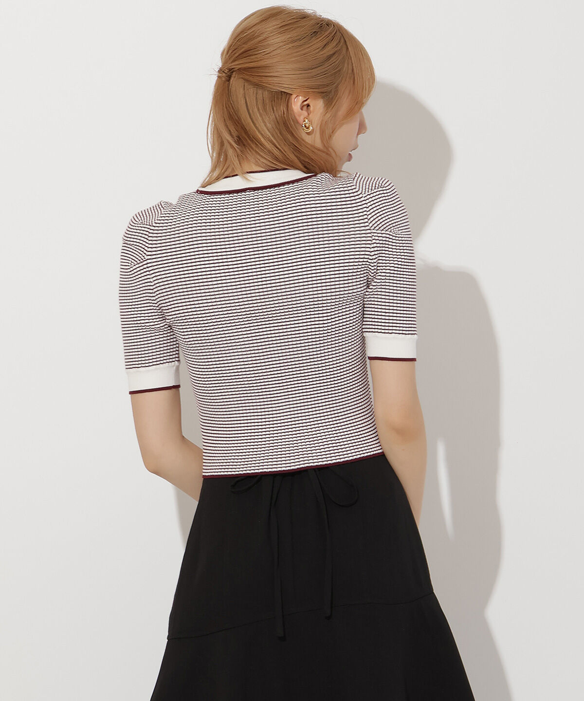 アンドクチュール「ボーダー配色5分袖プルオーバー」|ニット・セーター|