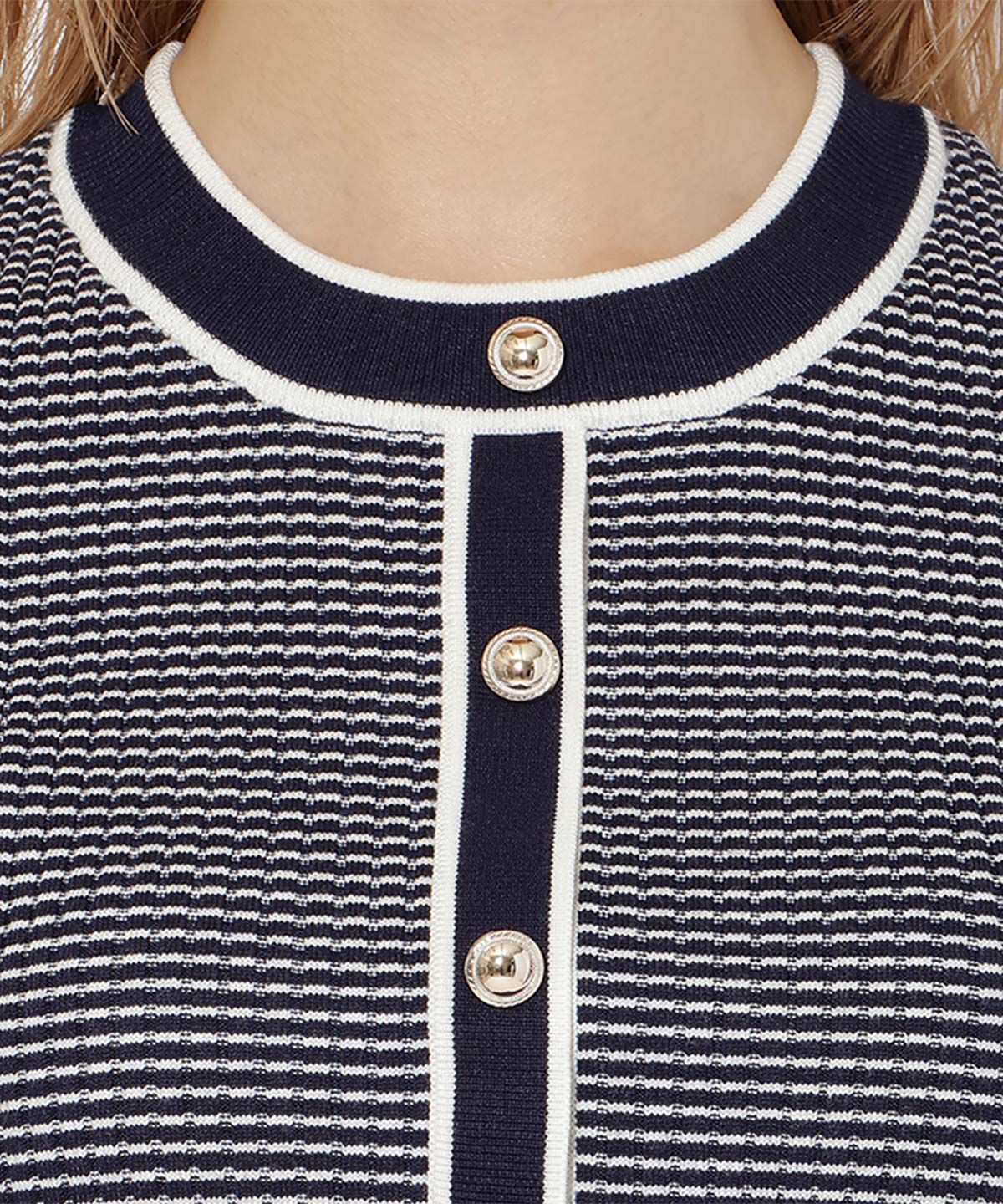 アンドクチュール「ボーダー配色5分袖プルオーバー」|ニット・セーター|