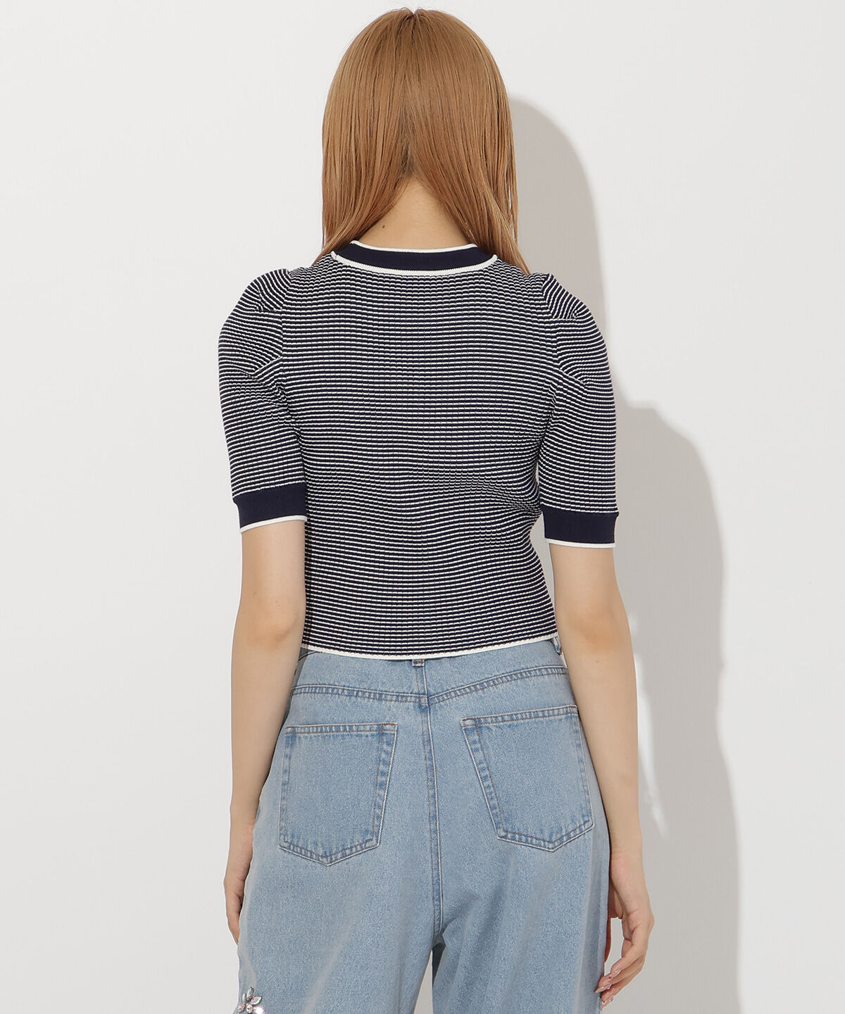 アンドクチュール「ボーダー配色5分袖プルオーバー」|ニット・セーター|