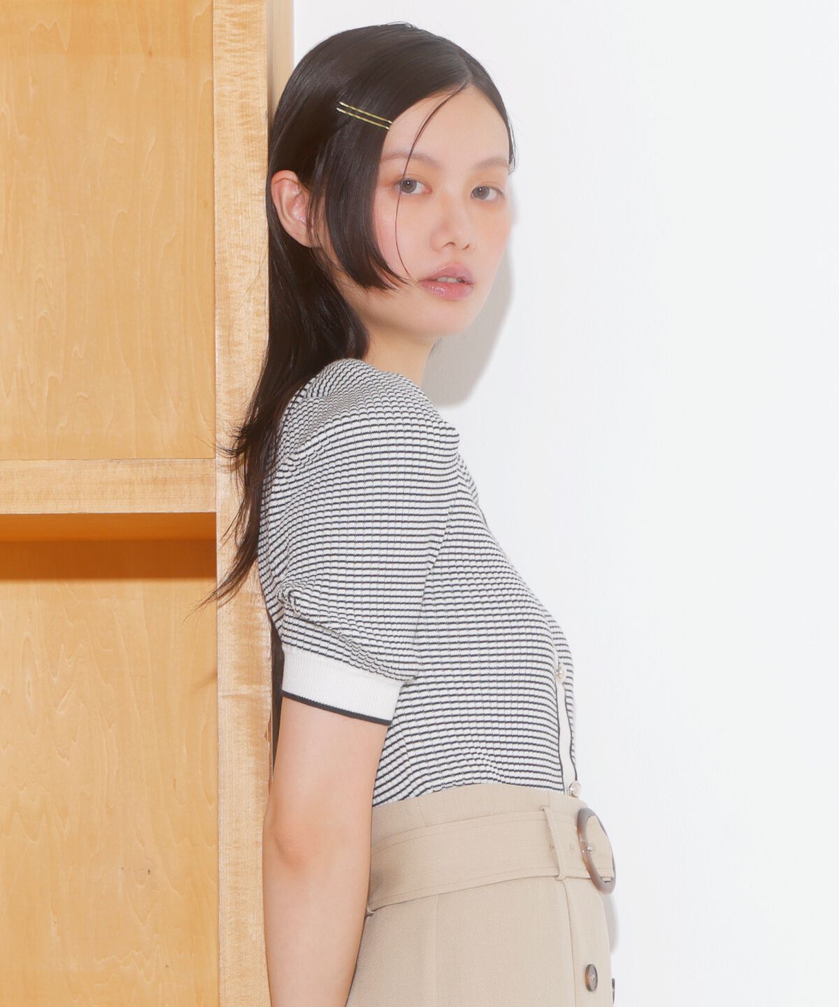 アンドクチュール「ボーダー配色5分袖プルオーバー」|ニット・セーター|