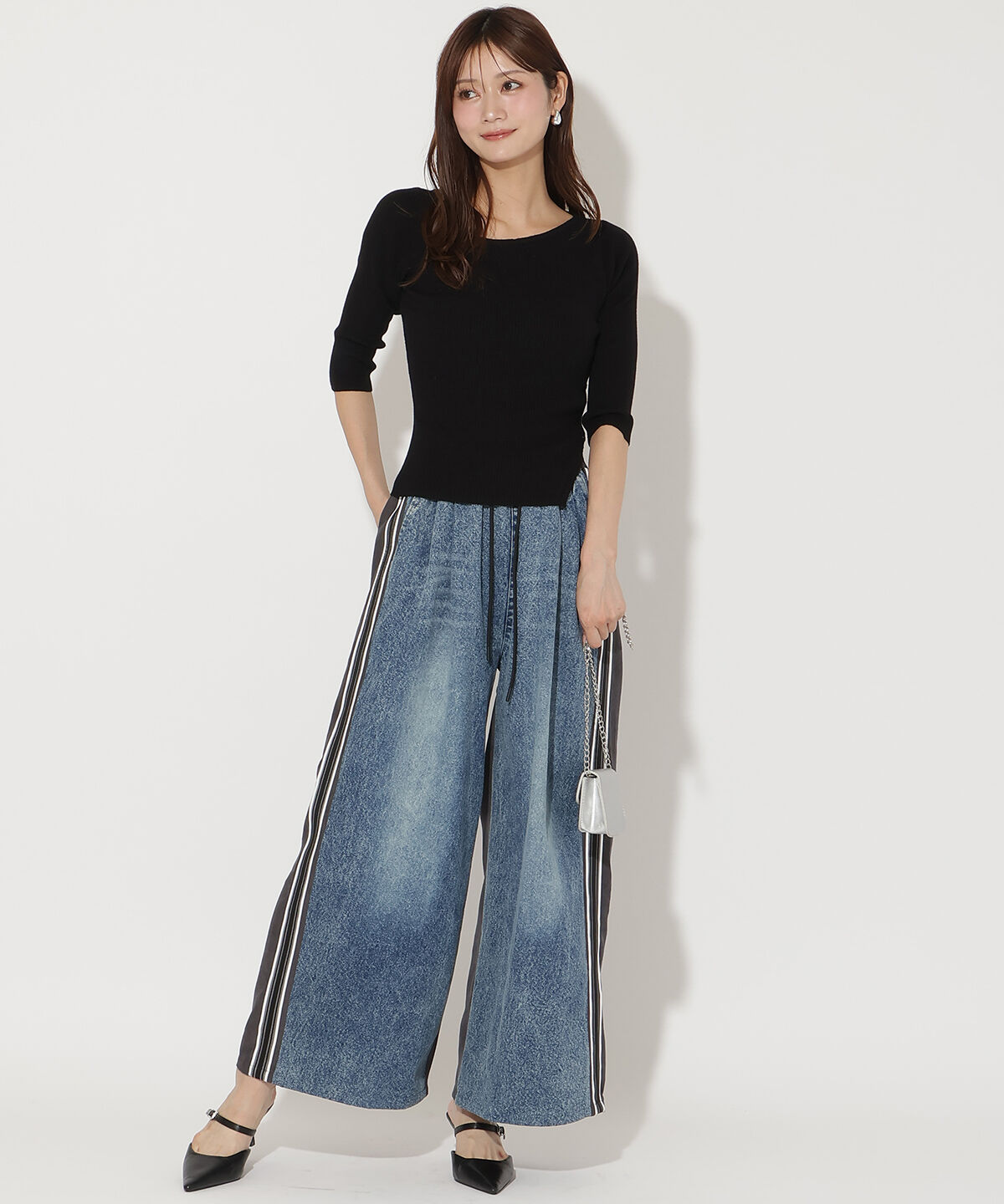 アンドクチュール「アシメVネック7分袖プルオーバー」|ニット・セーター|