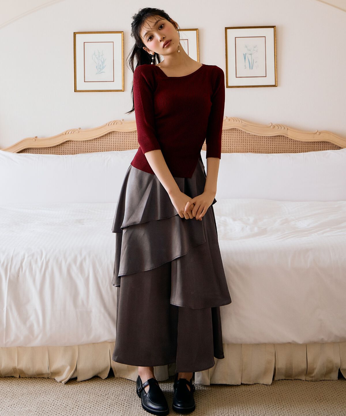 アンドクチュール「アシメVネック7分袖プルオーバー」|ニット・セーター|