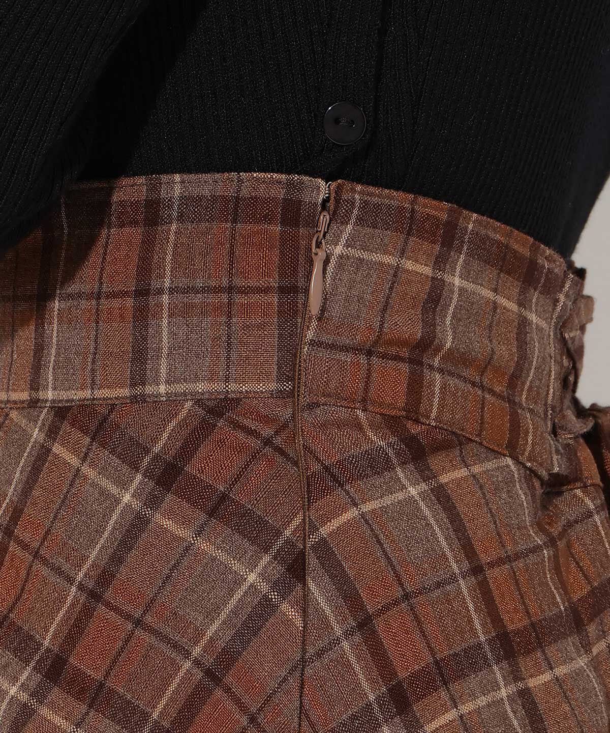 アンドクチュール「チェックアシメティアードスカート」|フレア|