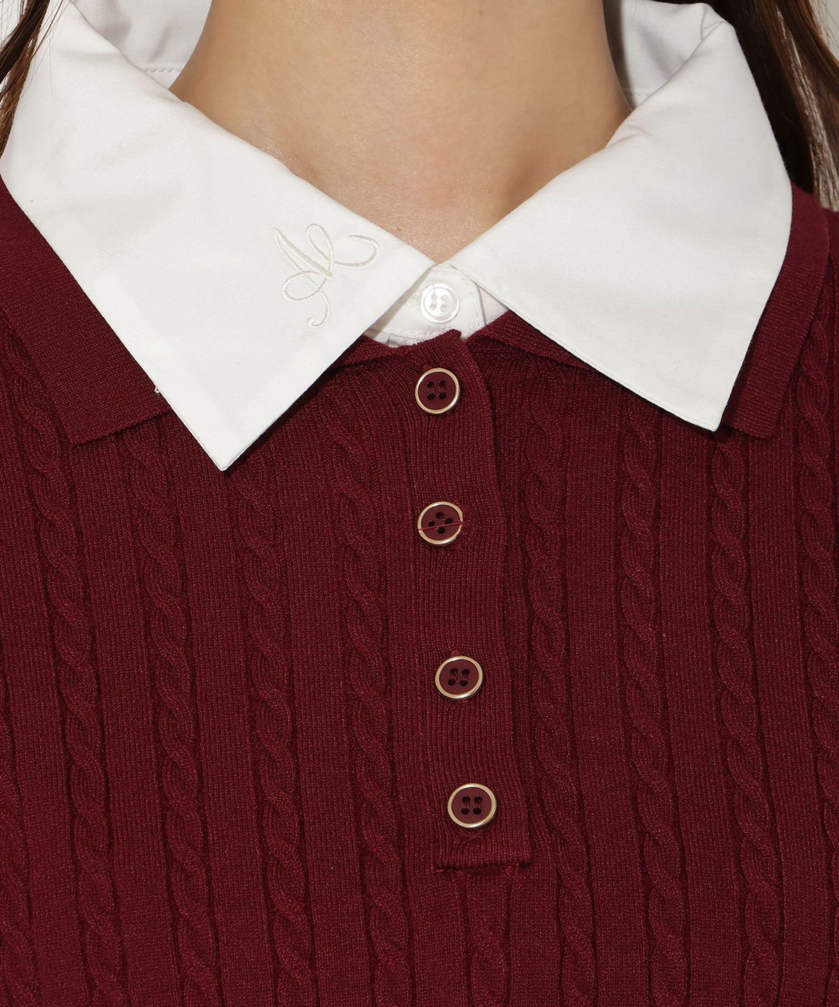 アンドクチュール「シャツ襟ケーブルニット」|ニット・セーター|