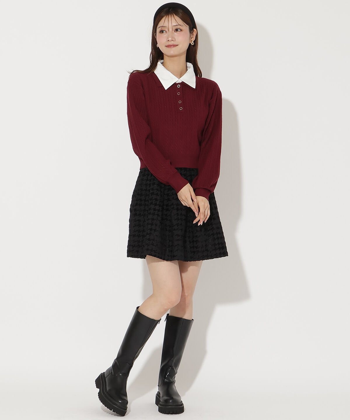 アンドクチュール「シャツ襟ケーブルニット」|ニット・セーター|