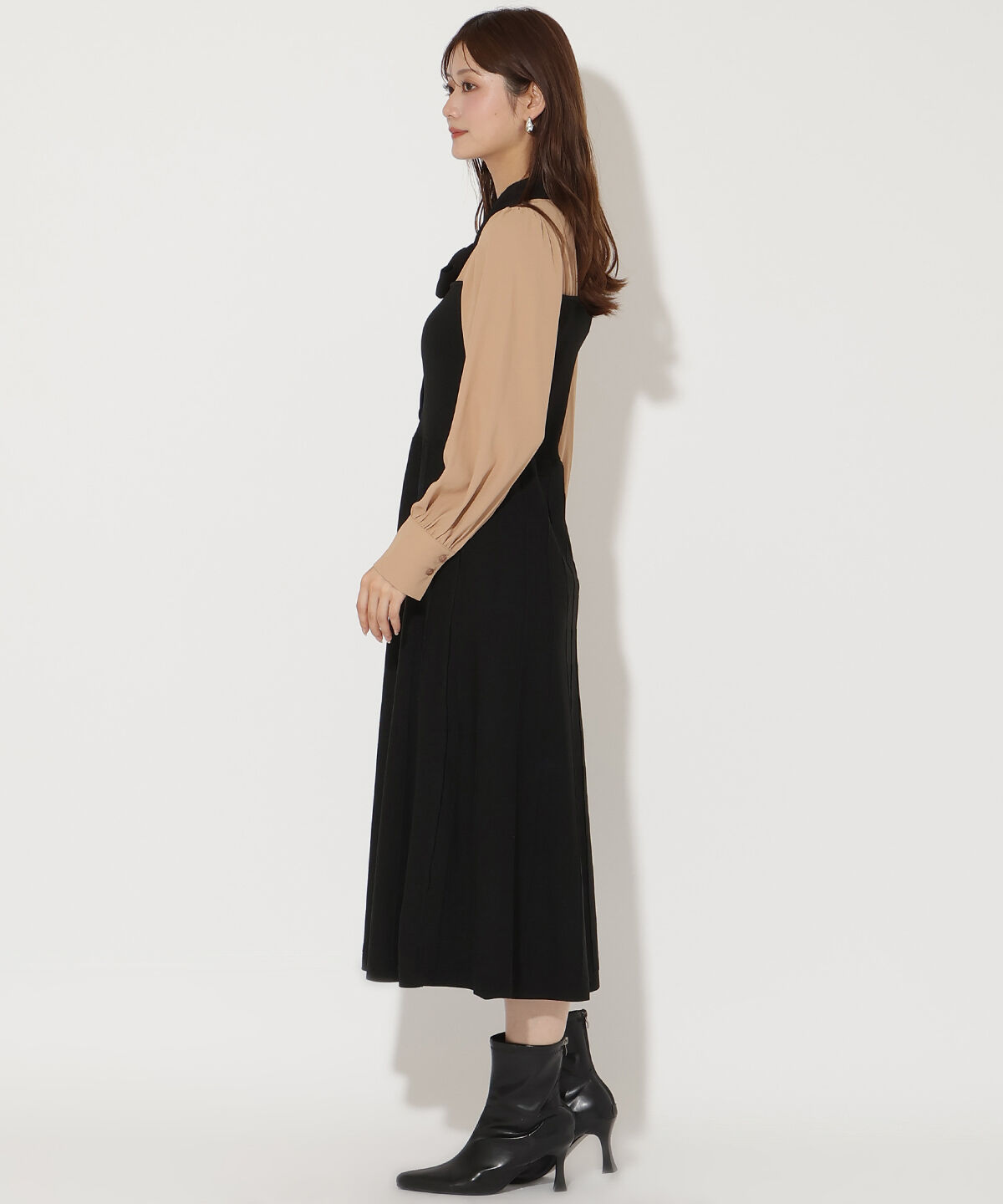 アンドクチュール「ニットビスチェ風リボンタイワンピース」|ワンピース|