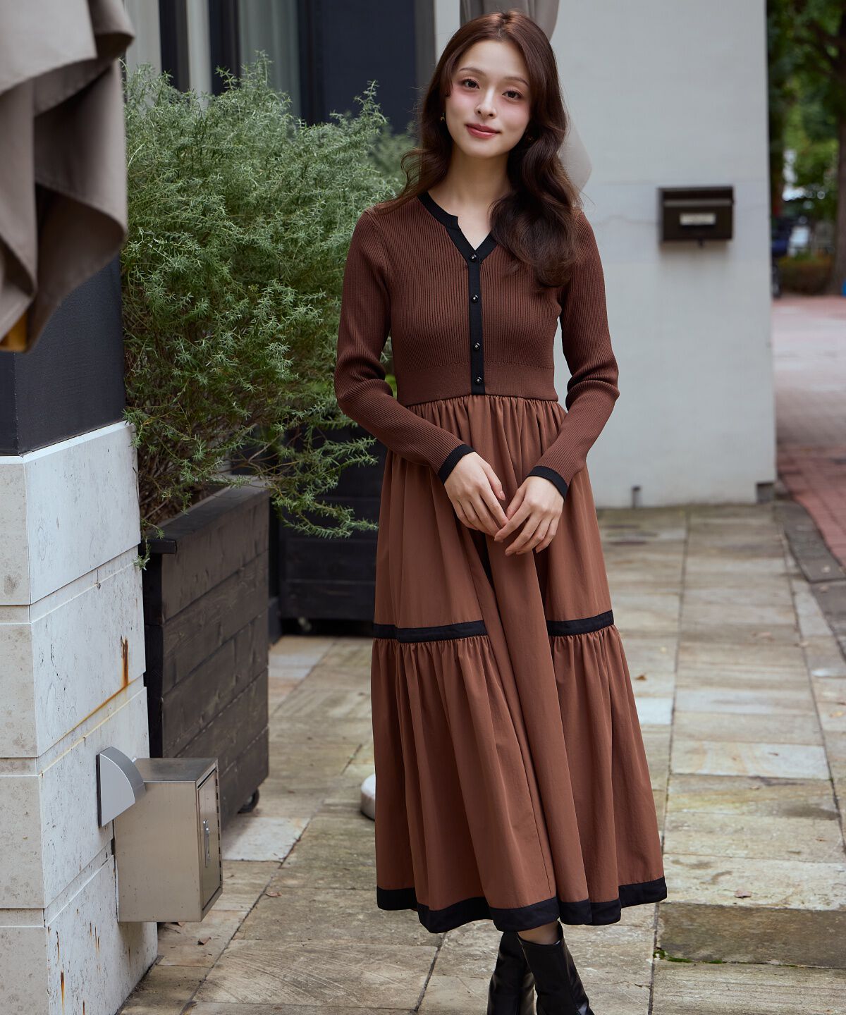 アンドクチュール「配色ニットドッキングワンピース」|ワンピース|