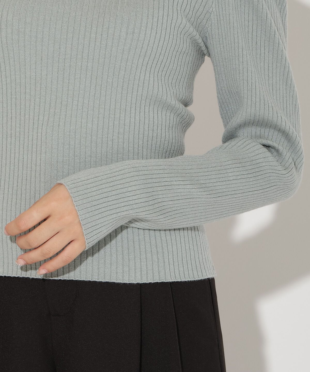 アンドクチュール「肩ギャザーハイネックリブニット」|ニット・セーター|