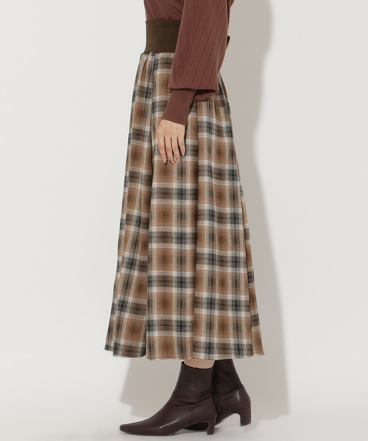 アンドクチュール「チェック柄ロングスカート」|フレア|
