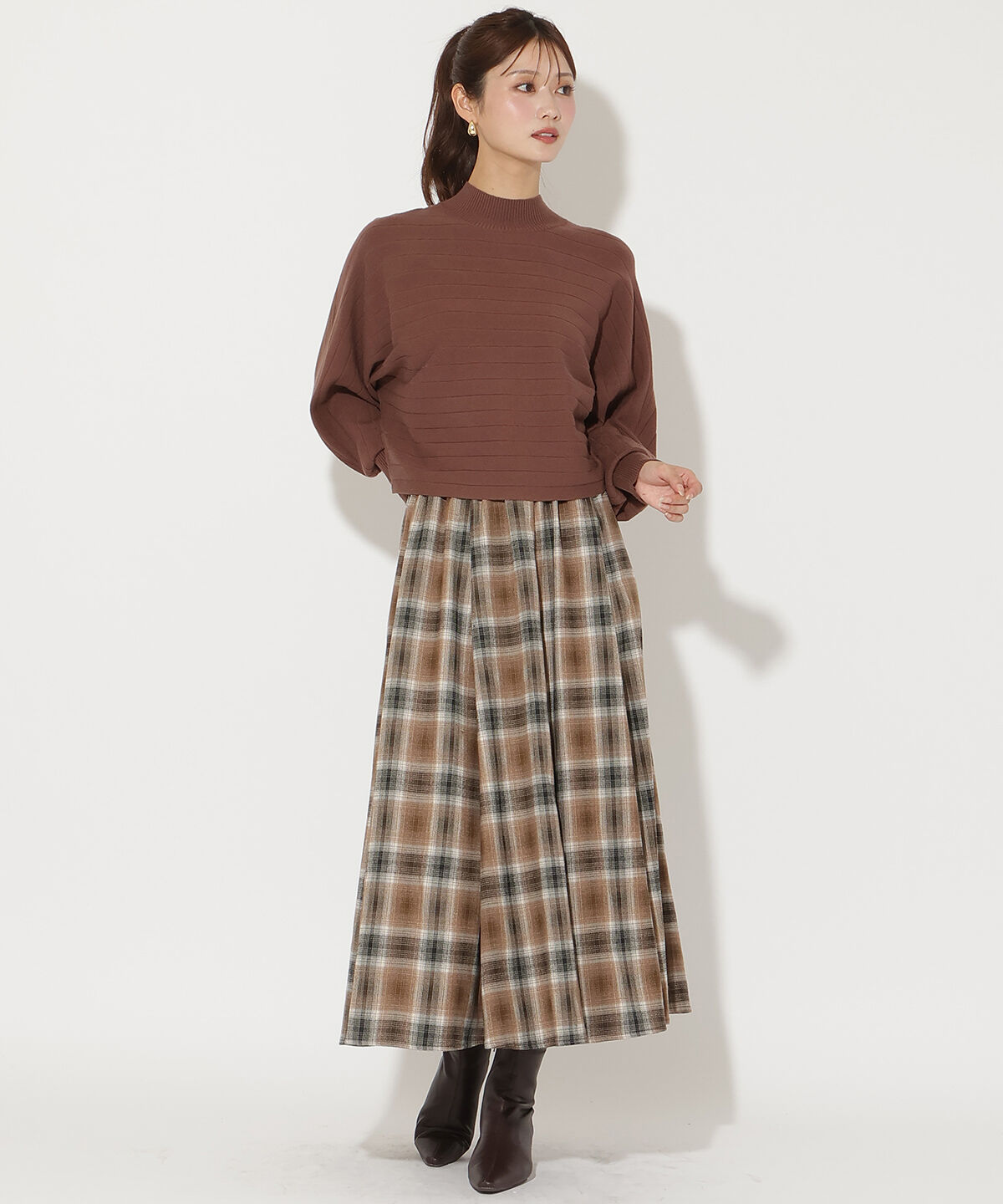 アンドクチュール「チェック柄ロングスカート」|フレア|