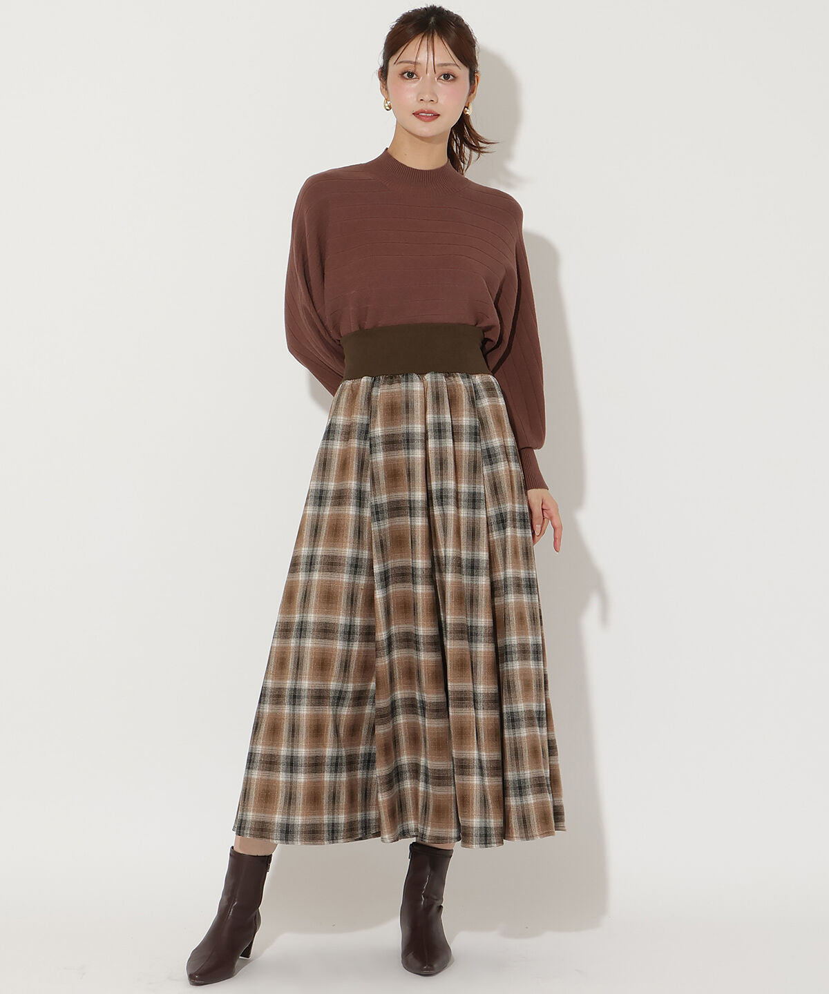 アンドクチュール「チェック柄ロングスカート」|フレア|