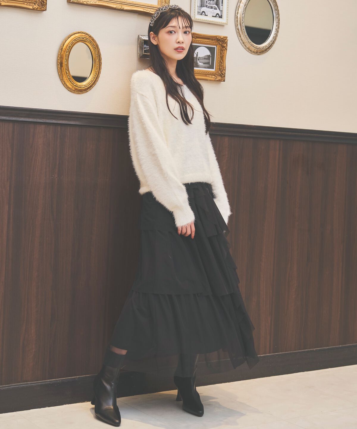 アンドクチュール「チュールティアードスカート」|フレア|