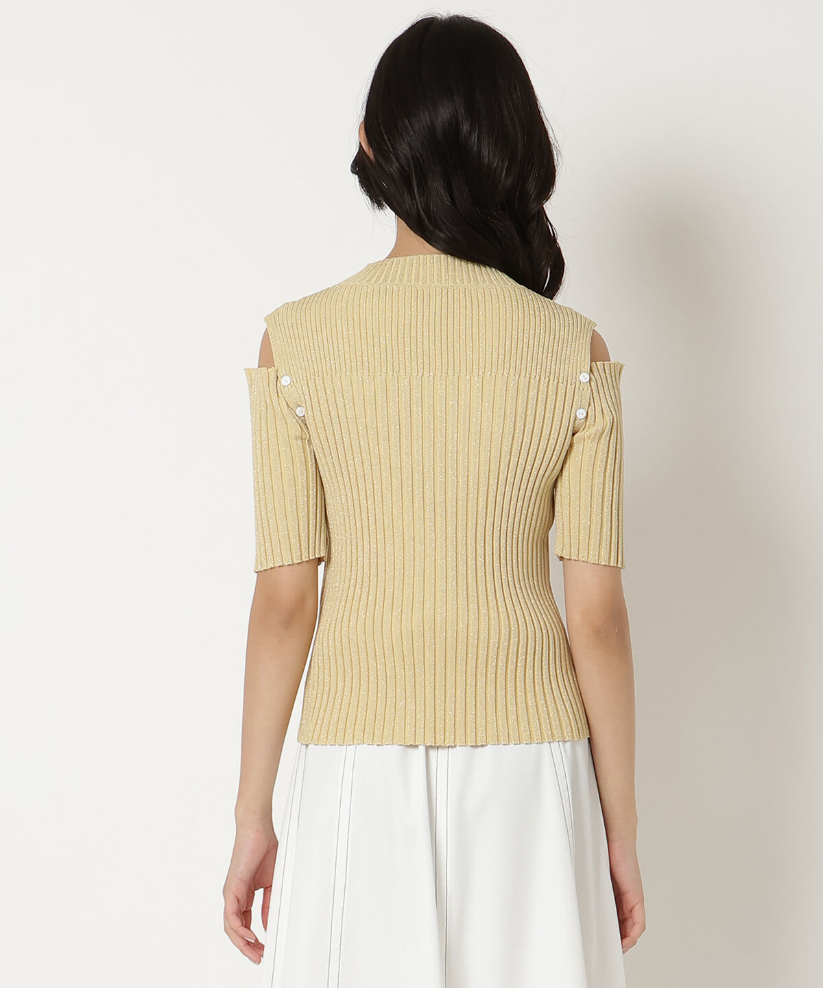 REDYAZEL「オープンショルダーラメリブニット」|ニット・セーター|