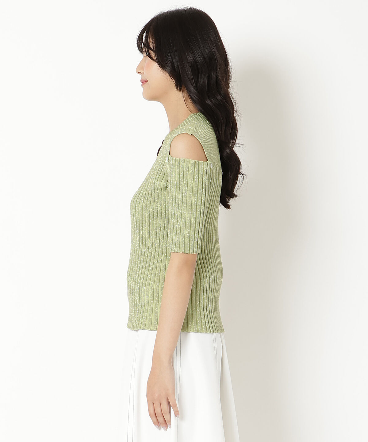 REDYAZEL「オープンショルダーラメリブニット」|ニット・セーター|