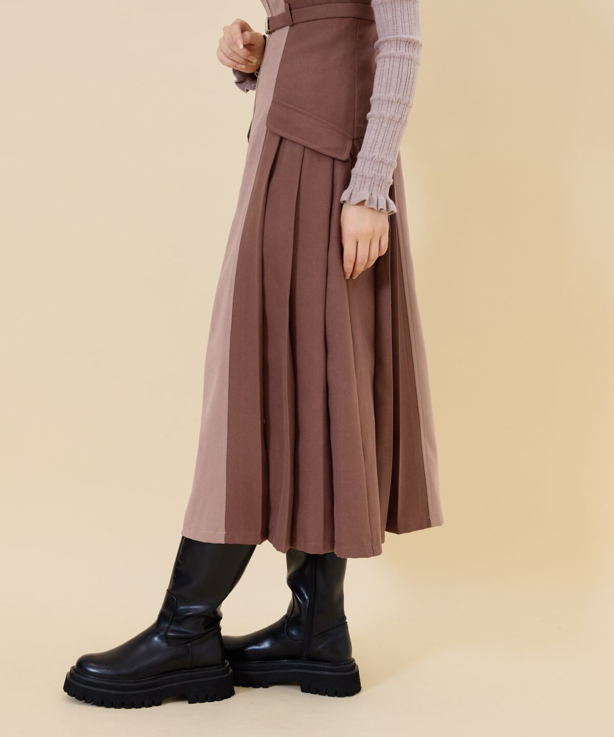 REDYAZEL「バイカラーサイドプリーツジャンパースカート」|ジャンパースカート|