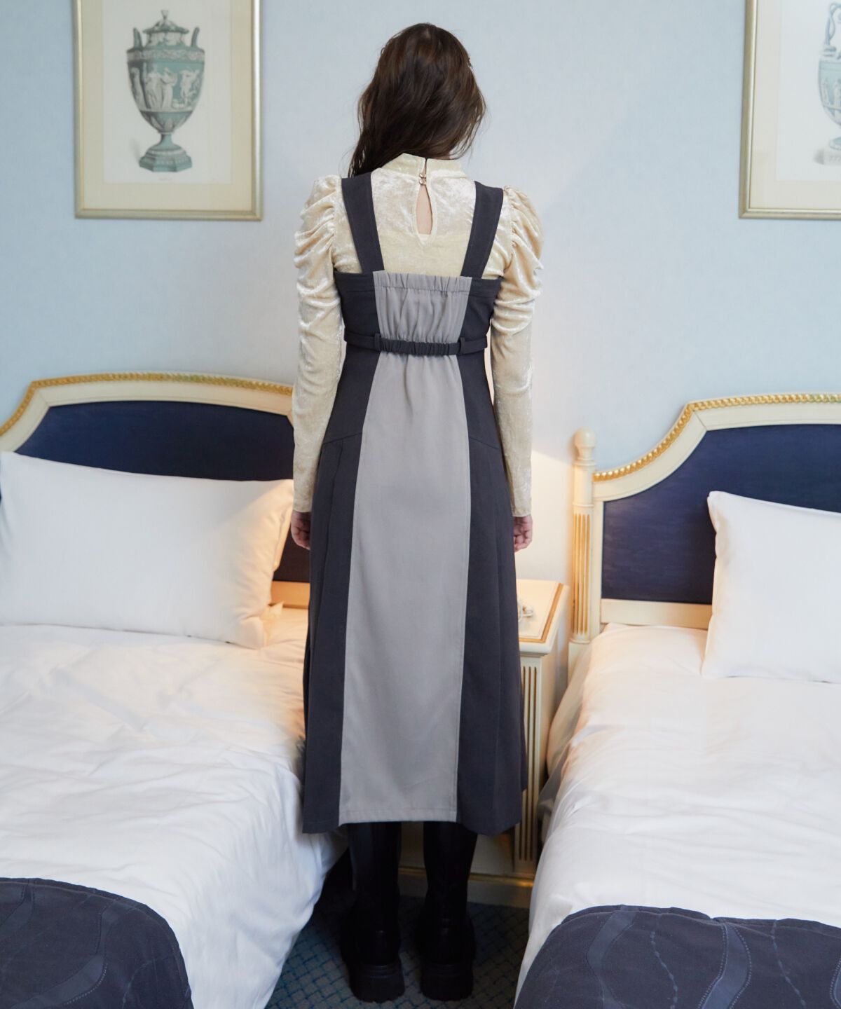 REDYAZEL「バイカラーサイドプリーツジャンパースカート」|ジャンパースカート|