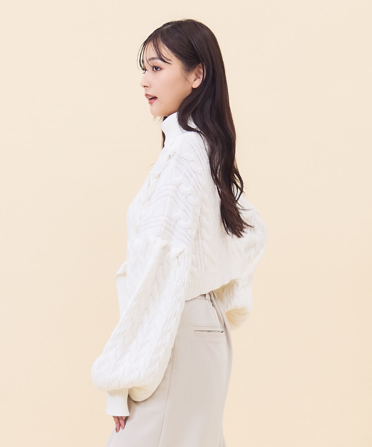 REDYAZEL「サイドリボンケーブルニット」|ニット・セーター|