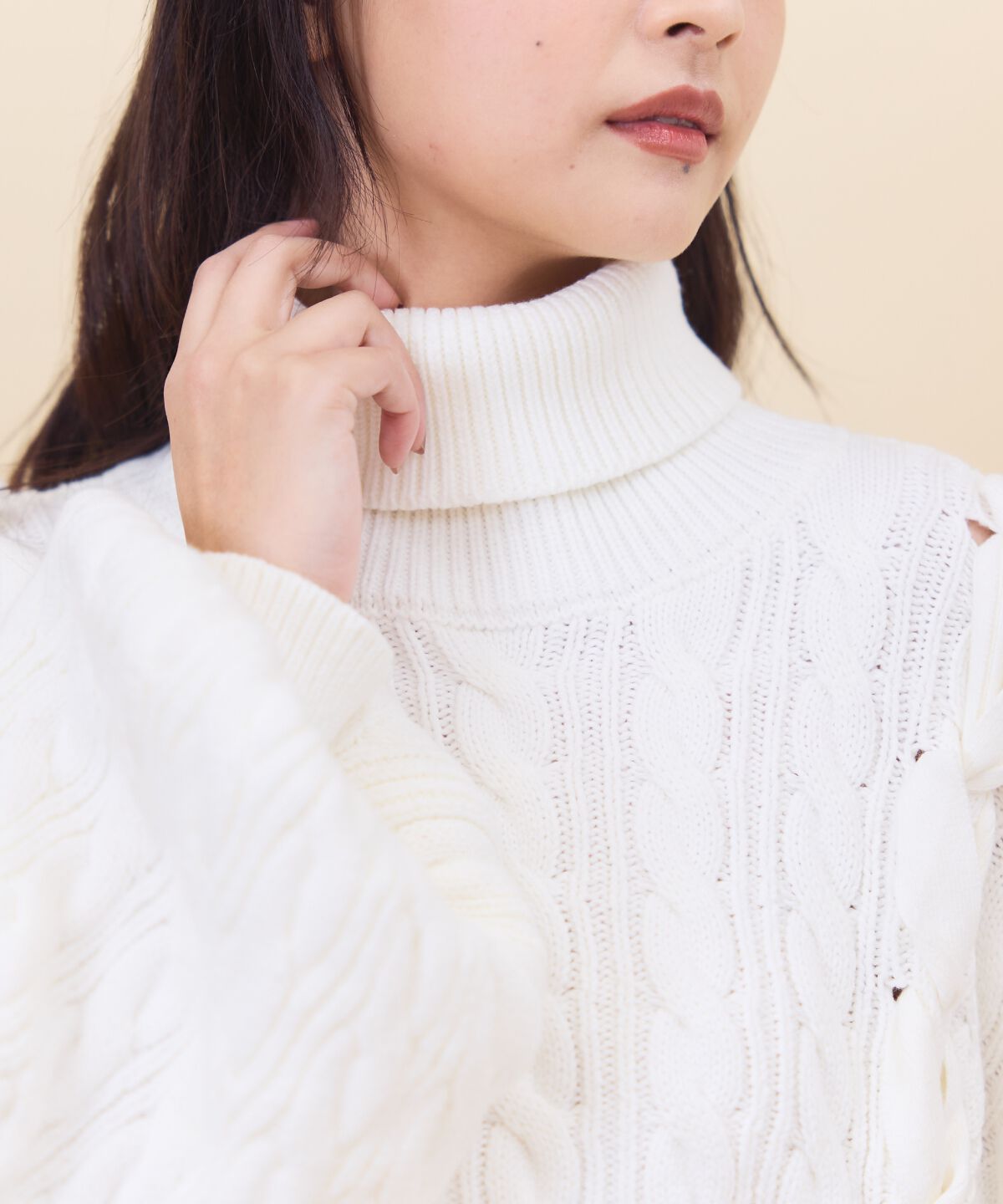 REDYAZEL「サイドリボンケーブルニット」|ニット・セーター|