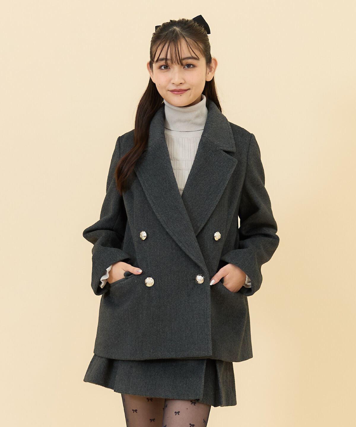 REDYAZEL「カットメルトンダブルショートコート」|ステンカラーコート|