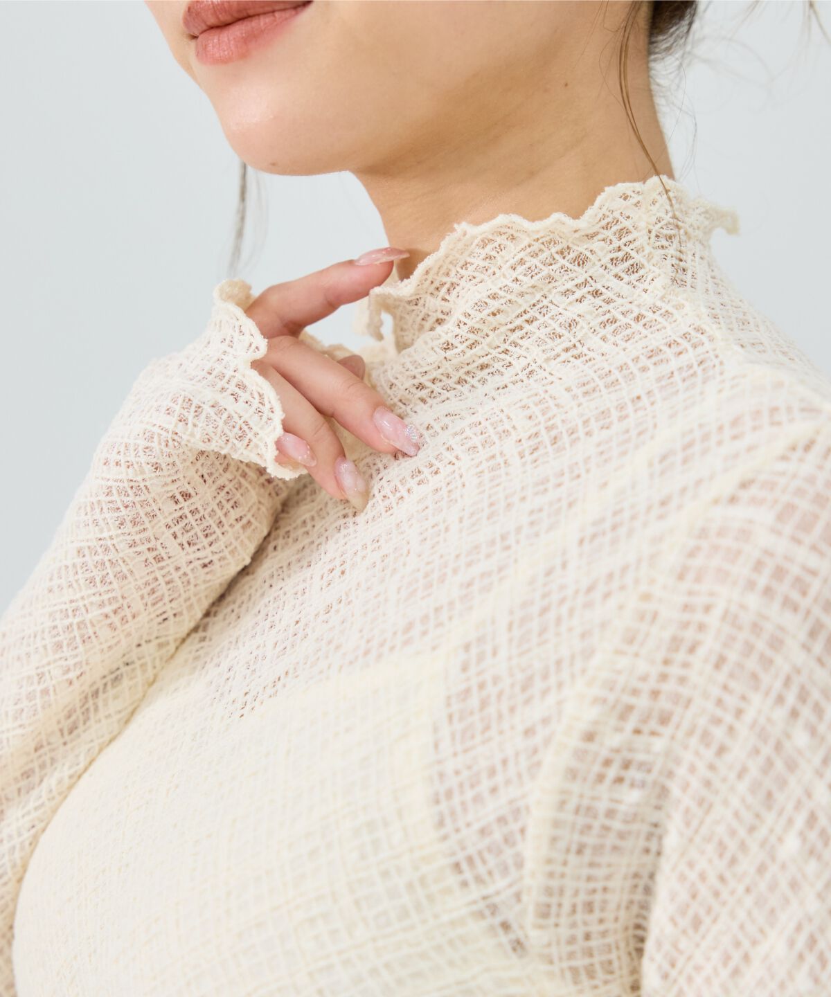 REDYAZEL「チェックレースハイネックトップス」|Tシャツ・カットソー|