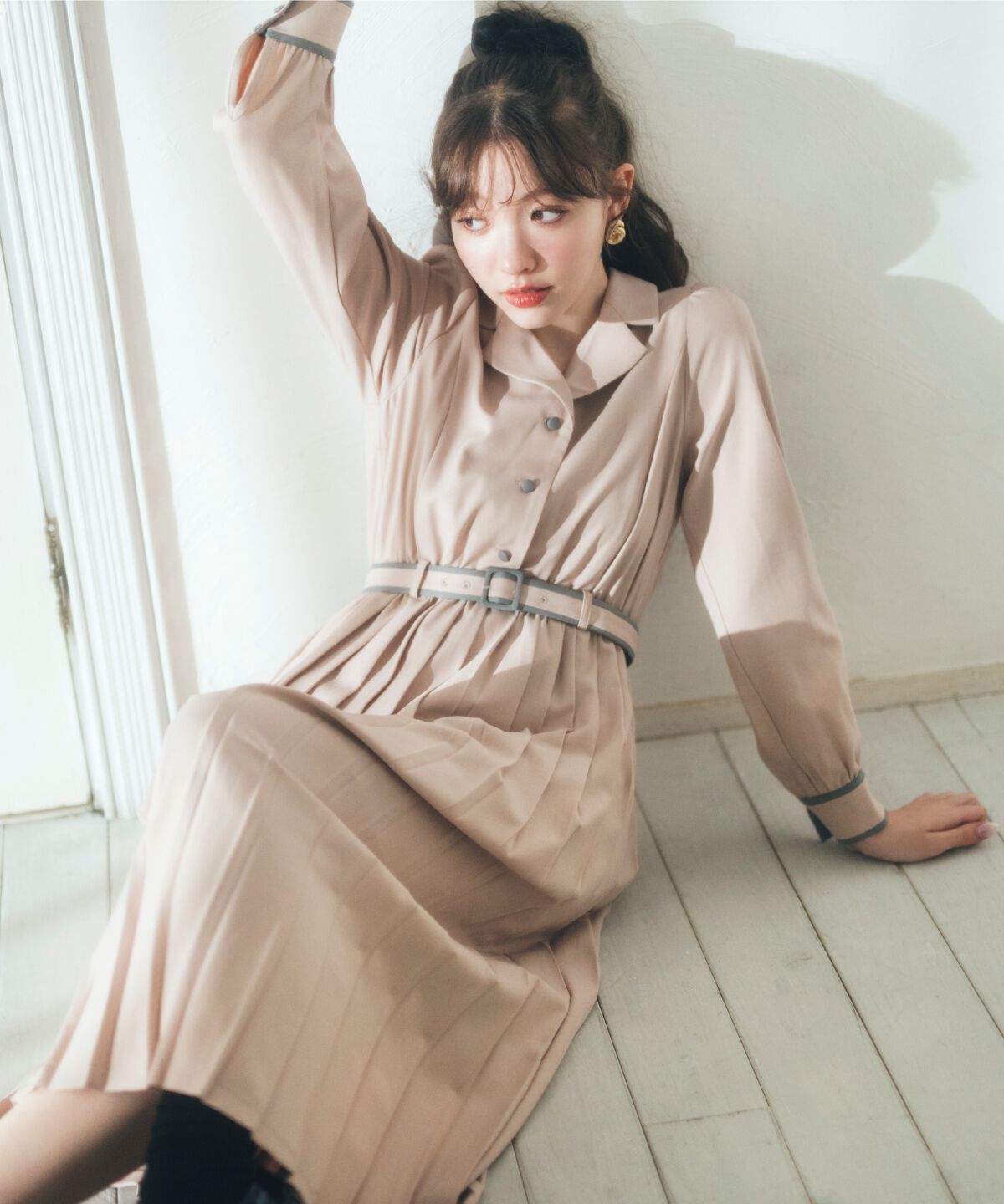 REDYAZEL「バイカラープリーツシャツワンピース」|ワンピース|