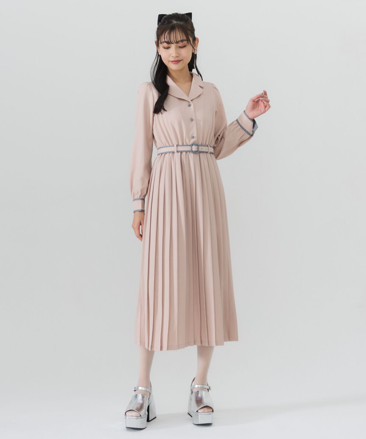 REDYAZEL「バイカラープリーツシャツワンピース」|ワンピース|