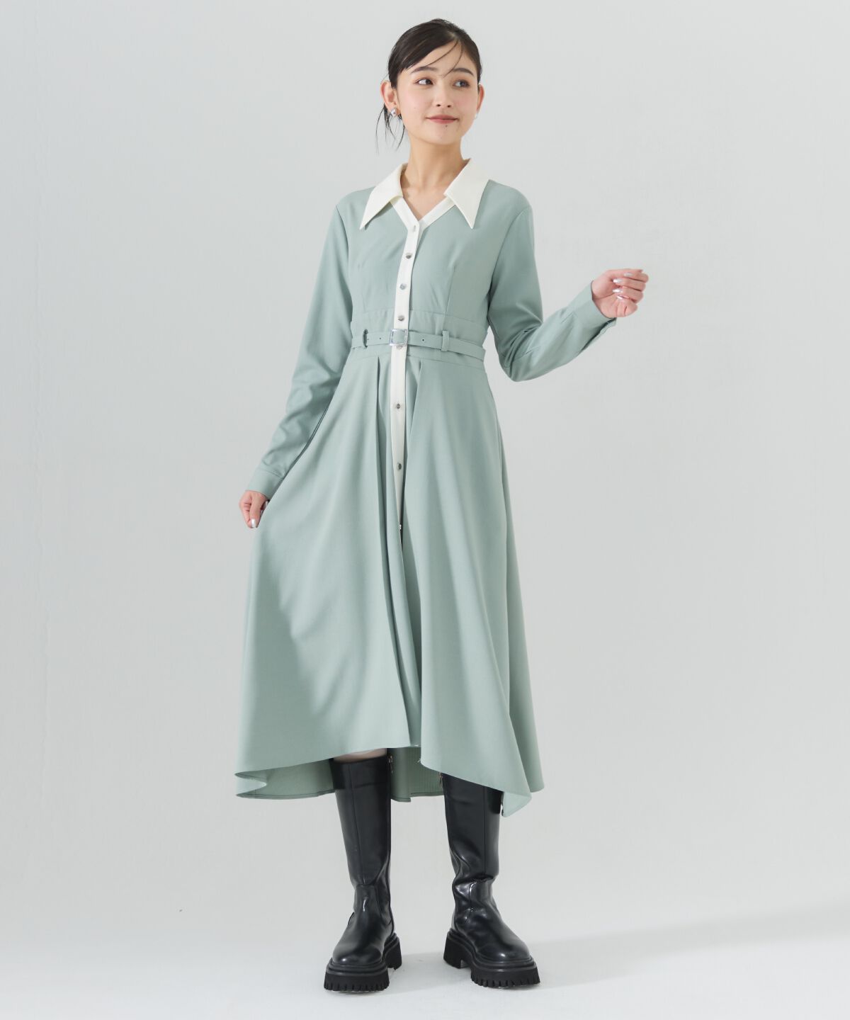 REDYAZEL「バイカラースキッパーシャツワンピース」|ワンピース|サックス