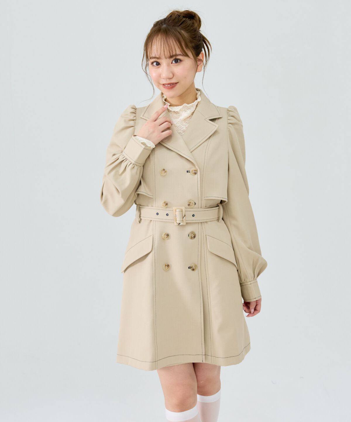 REDYAZEL「パフスリーブミニトレンチコート」|トレンチコート|