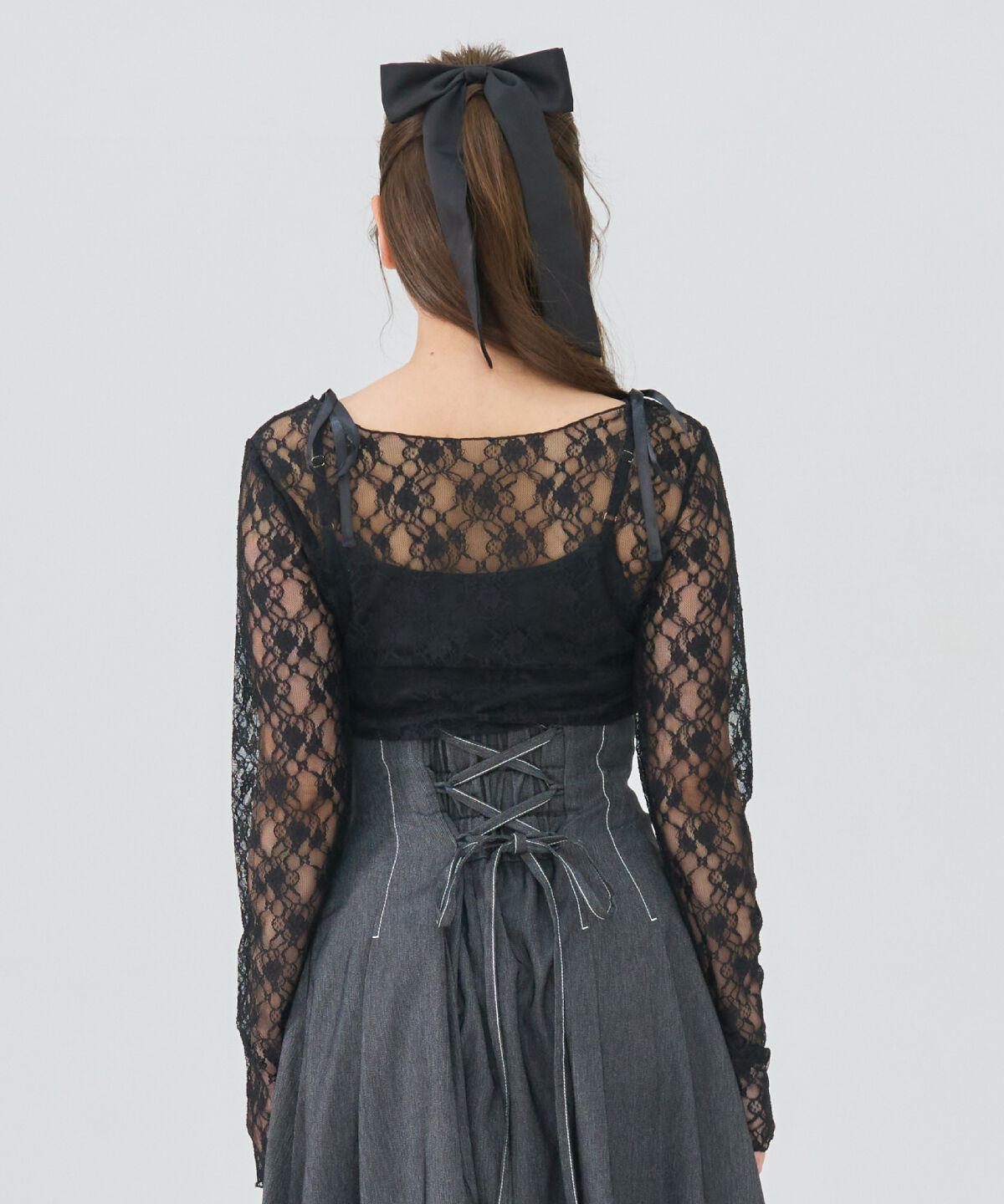 REDYAZEL「サテンリボンショルダーレーストップス」|Tシャツ・カットソー|