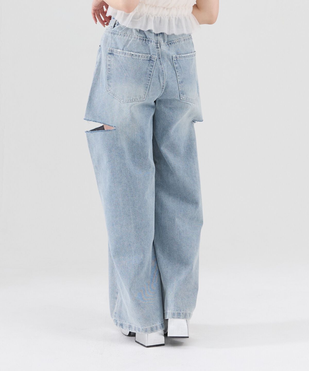 REDYAZEL「サイドダメージワイドパンツ」|デニム|