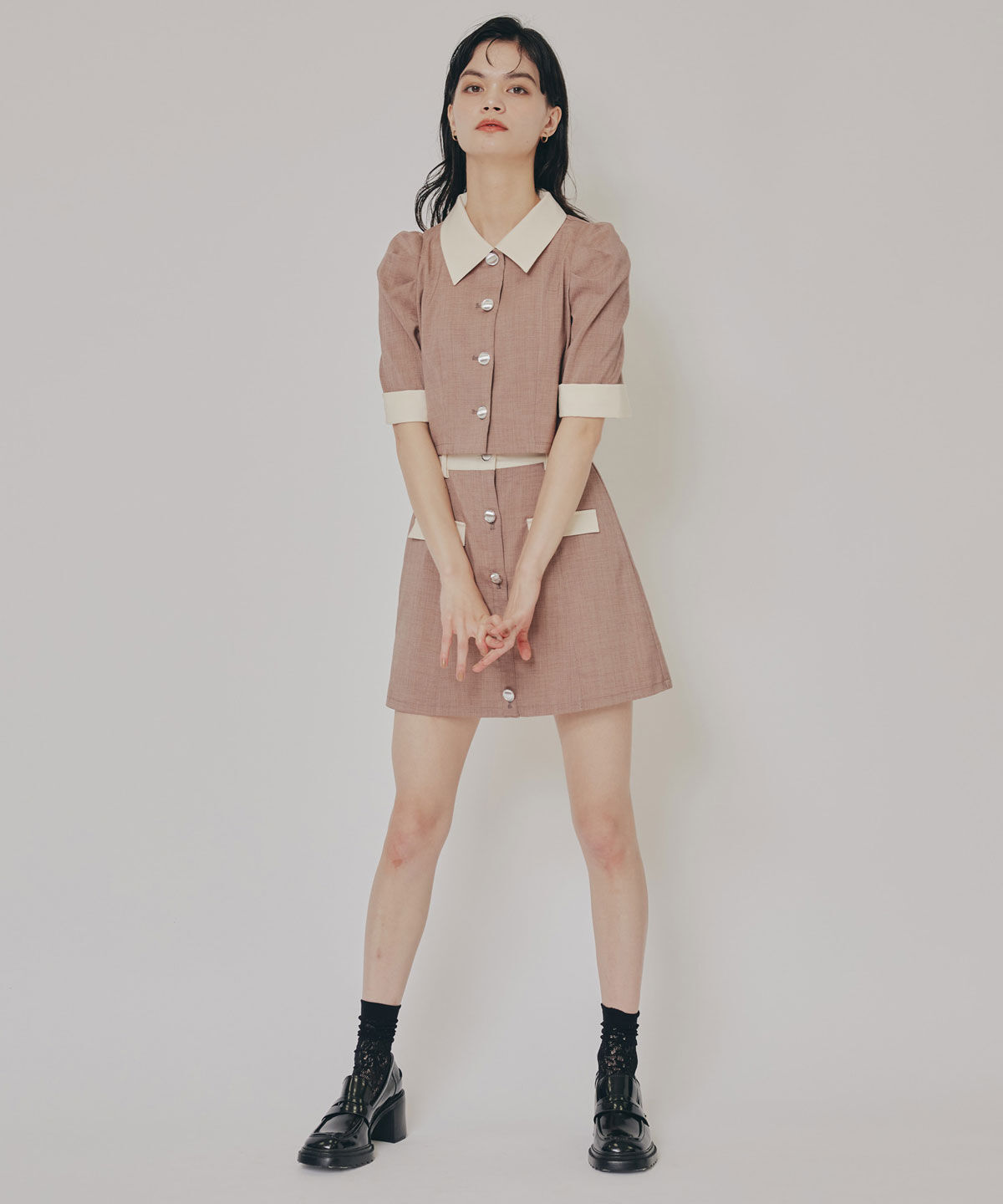REDYAZEL「バイカラーミニマムジャケット&ミニスカートセットアップ」|ワンピース|