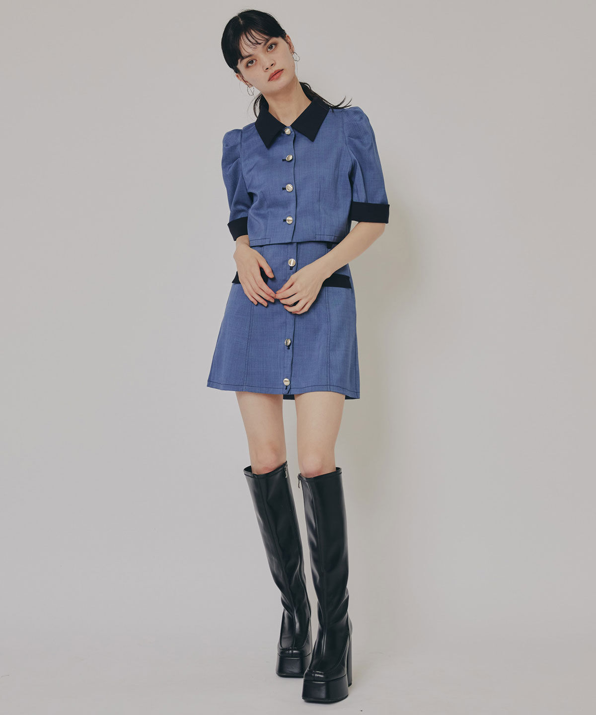 REDYAZEL「バイカラーミニマムジャケット&ミニスカートセットアップ」|ワンピース|