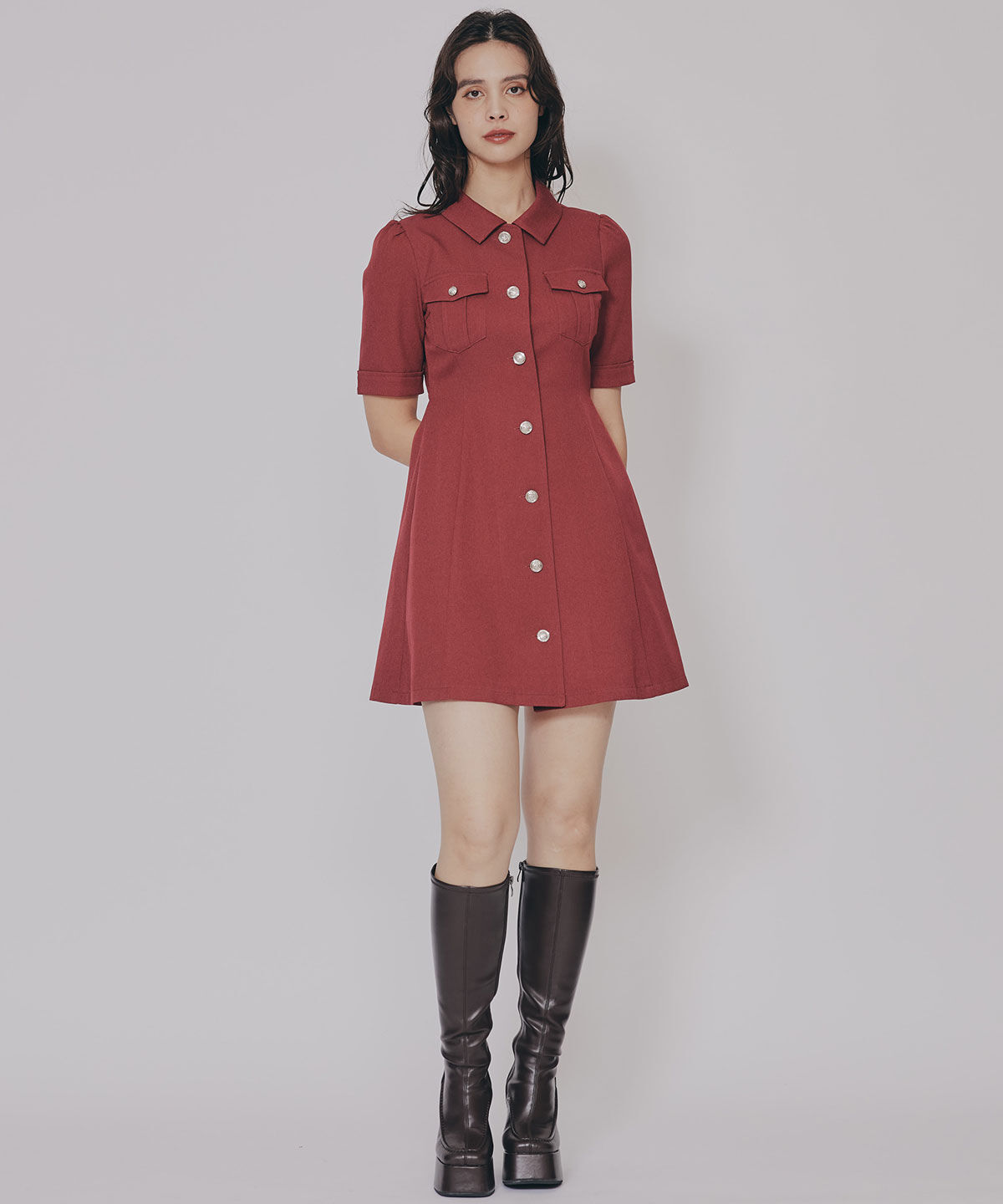 REDYAZEL「エンブレムボタンツイルシャツワンピース」|ワンピース|