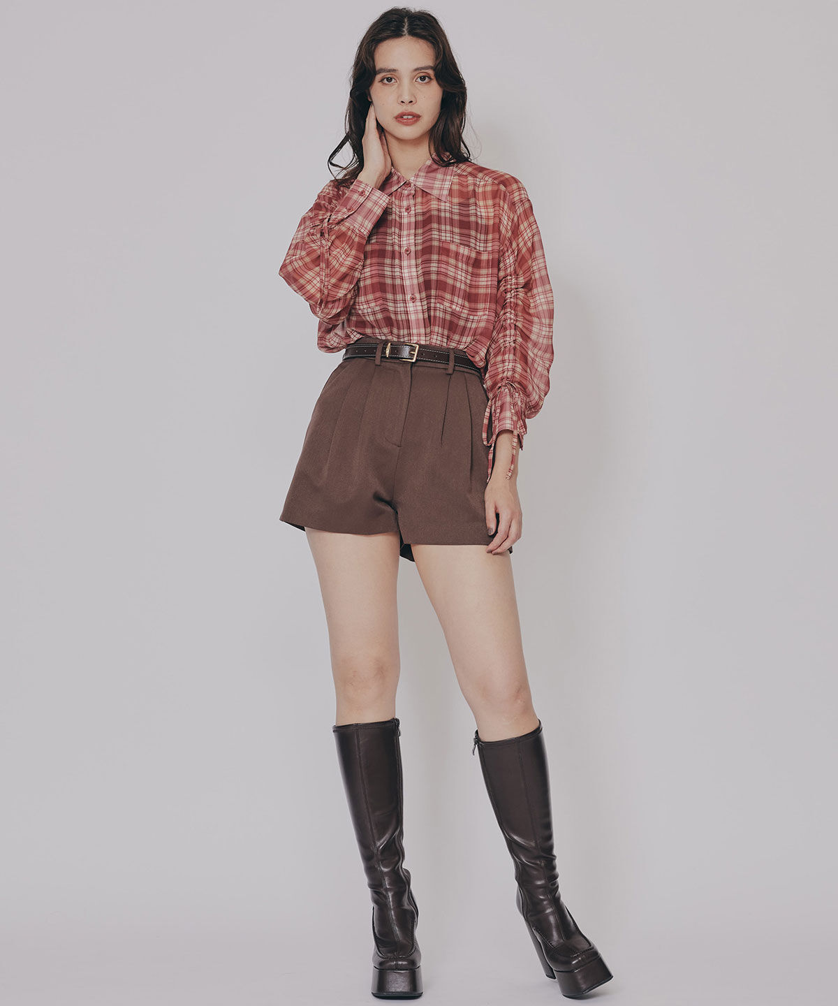 REDYAZEL「ハイウエストタックショートパンツ」|キュロット|