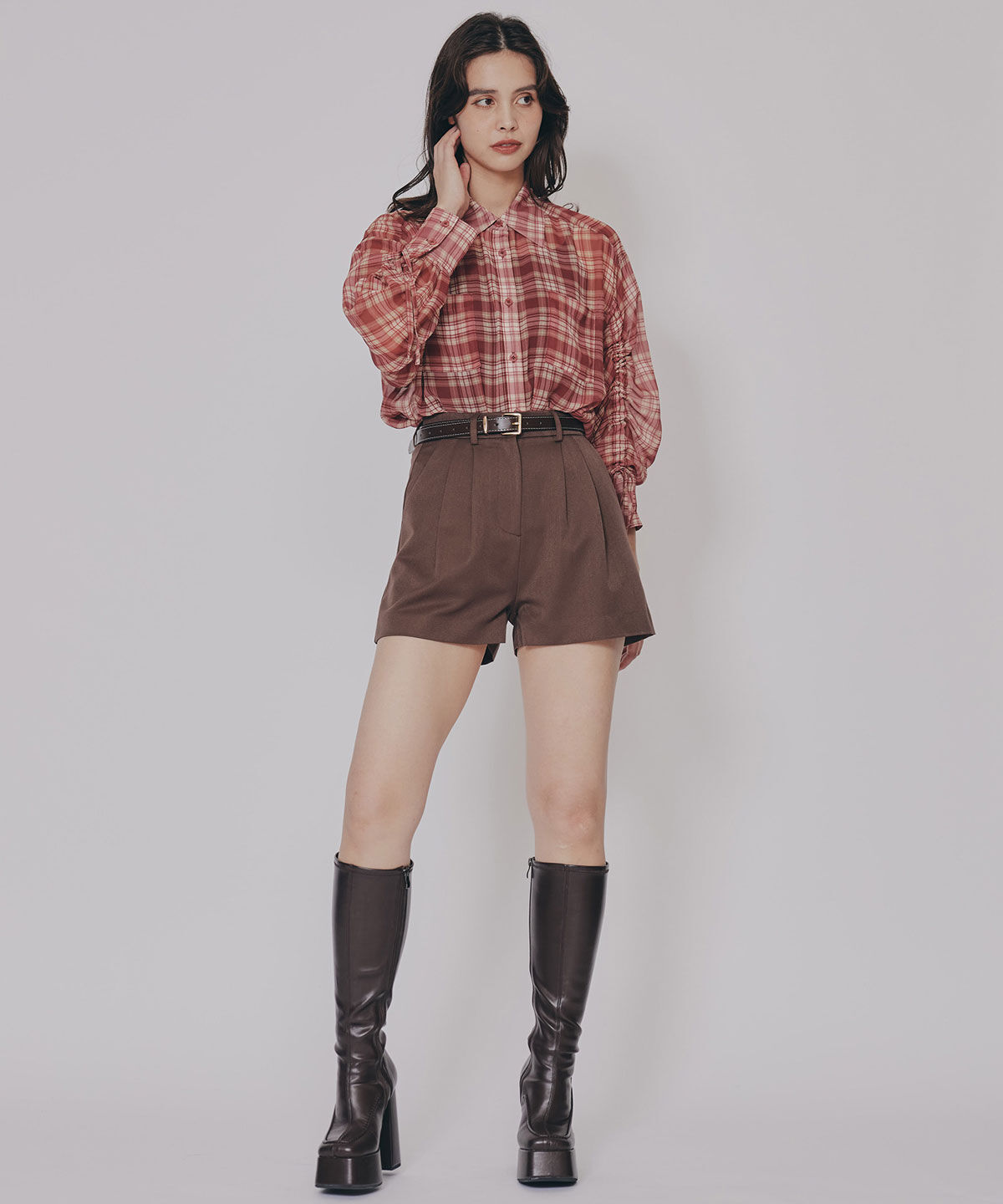 REDYAZEL「ハイウエストタックショートパンツ」|キュロット|