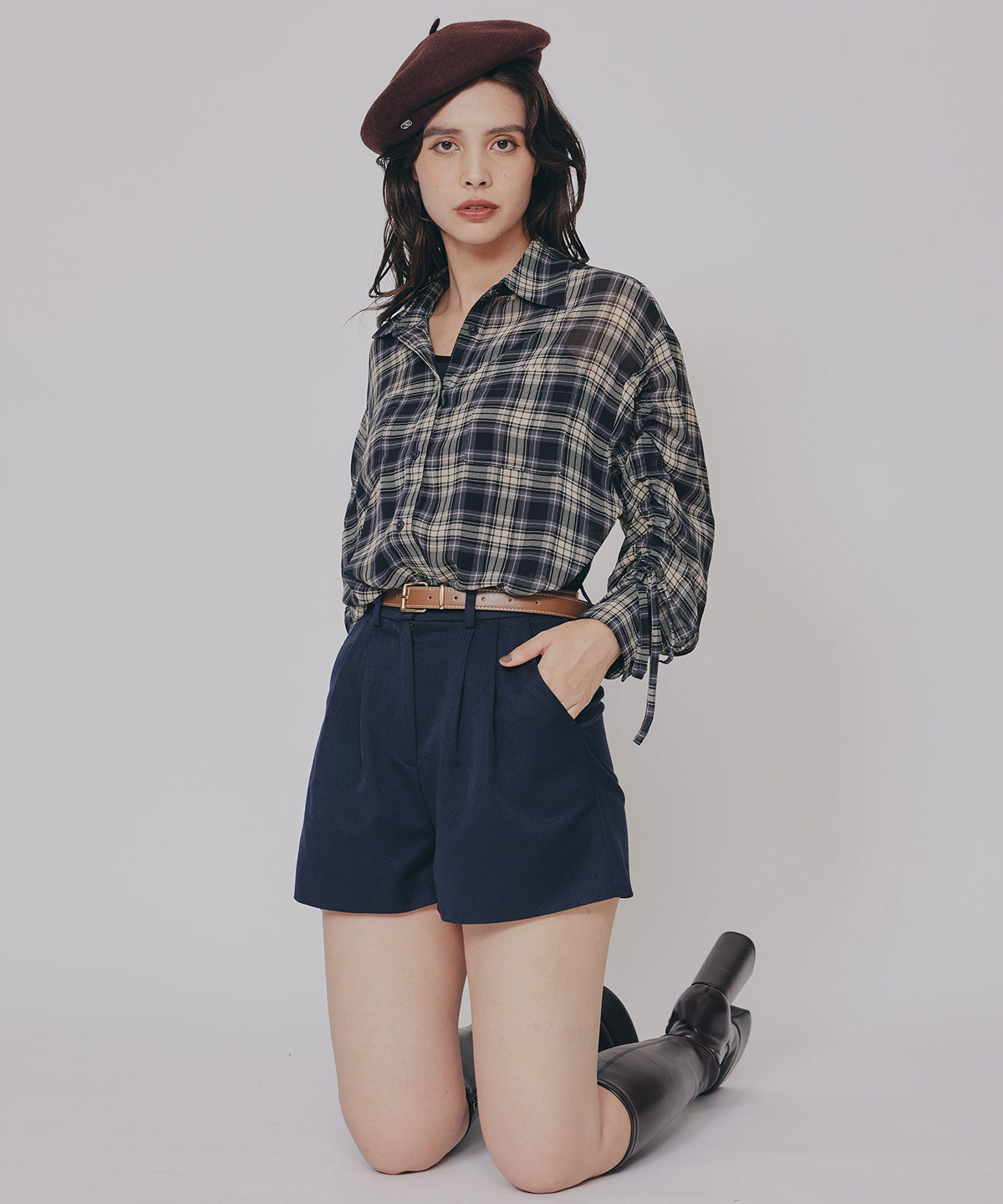 REDYAZEL「ハイウエストタックショートパンツ」|キュロット|